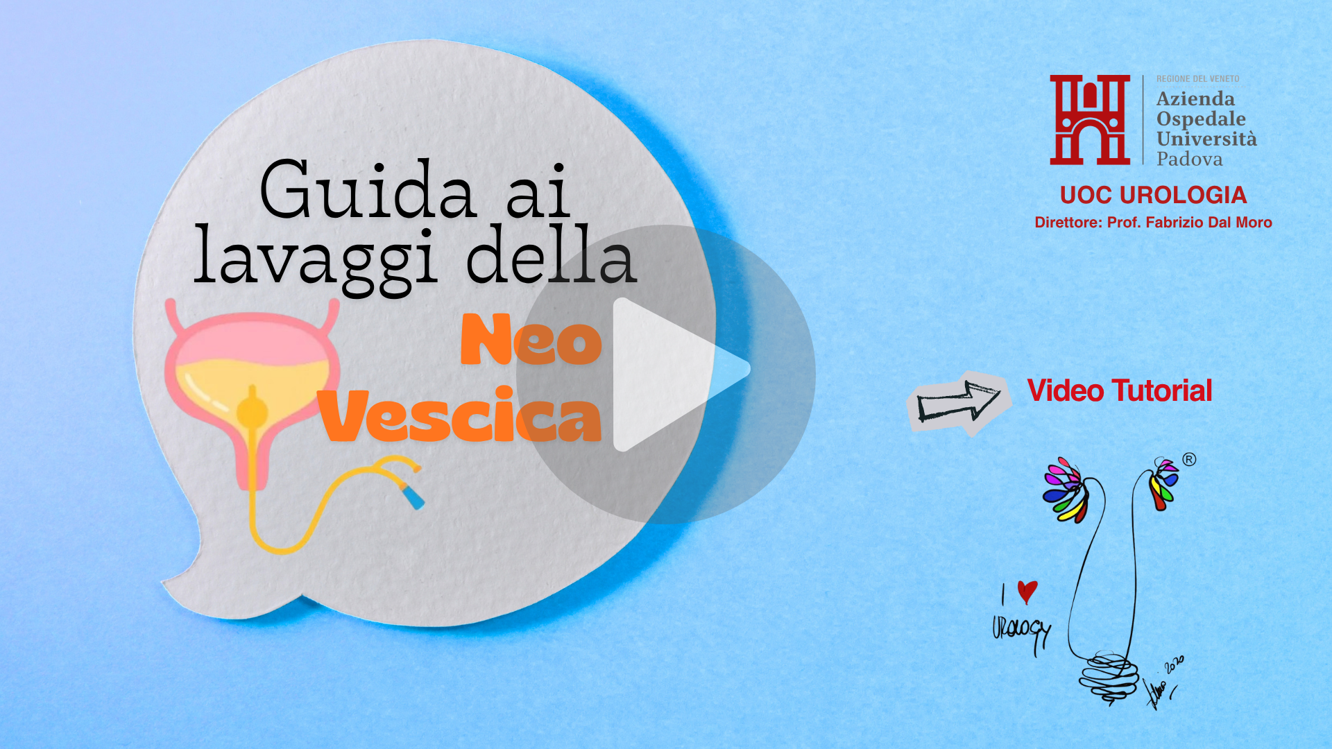 Guida ai lavaggi della neo vescica: fumetto con testo
