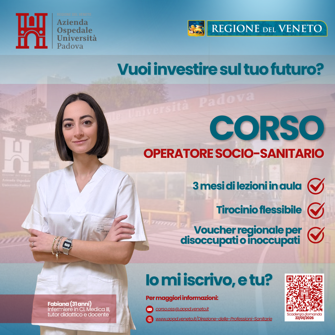 donna in divisa sanitaria e testo